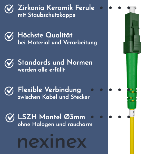 nexinex OS2 Glasfaserkabel LC/APC auf LC/APC (0,5 - 100m) Patchkabel | Simplex Singlemode FTTH Glasfaser LWL Lichtwellenleiter Kabel LC/LC – Bild 4