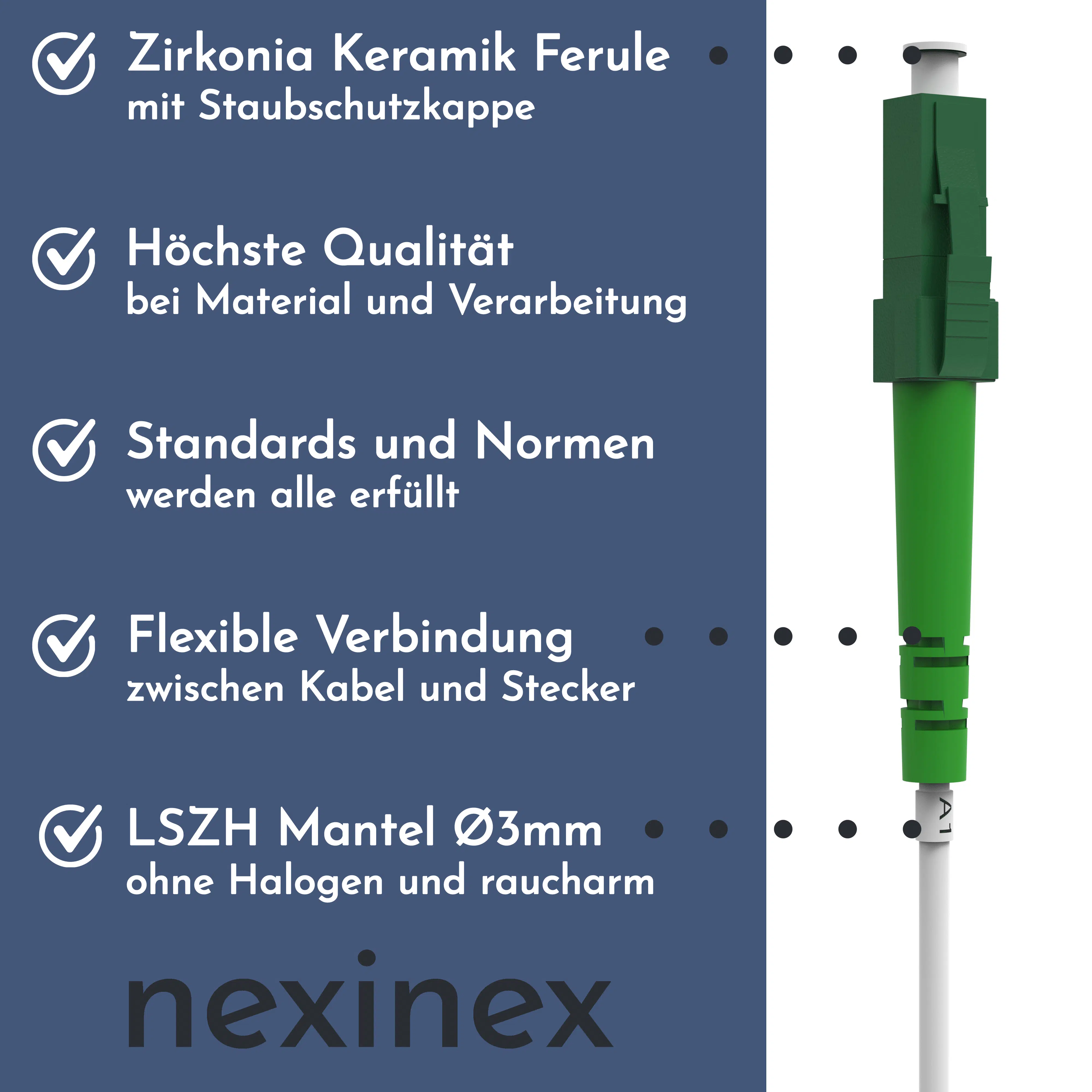 nexinex OS2 weißes Glasfaserkabel LC/APC auf SC/APC (0,5 - 100m) Patchkabel | Simplex Singlemode FTTH Glasfaser LWL Lichtwellenleiter Kabel LC/SC – Bild 4