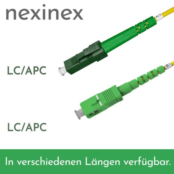 nexinex OS2 Glasfaserkabel LC/APC auf SC/APC (0,5 - 100m) Patchkabel | Simplex Singlemode FTTH Glasfaser LWL Lichtwellenleiter Kabel LC/SC – Bild 2
