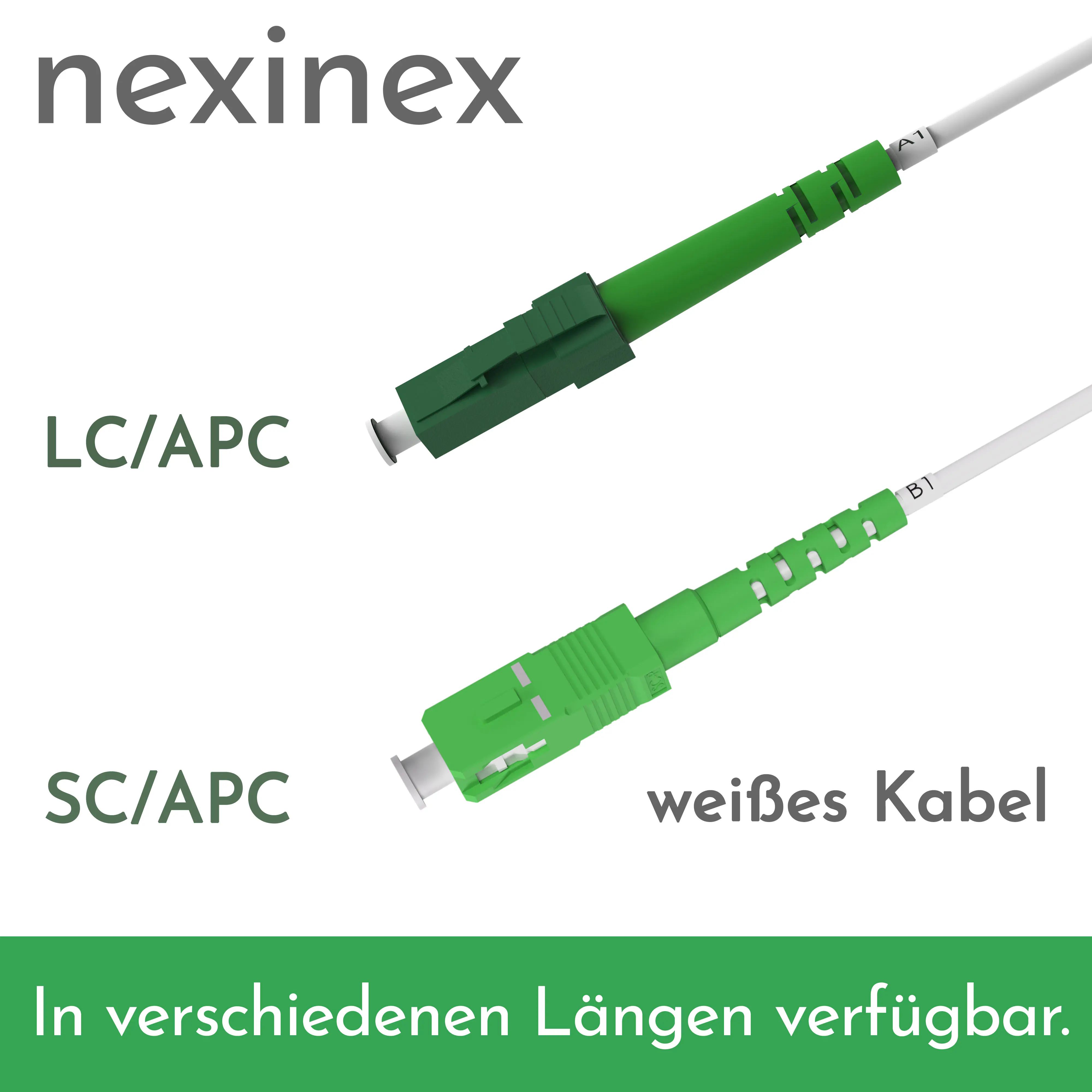 nexinex OS2 weißes Glasfaserkabel LC/APC auf SC/APC (0,5 - 100m) Patchkabel | Simplex Singlemode FTTH Glasfaser LWL Lichtwellenleiter Kabel LC/SC – Bild 3